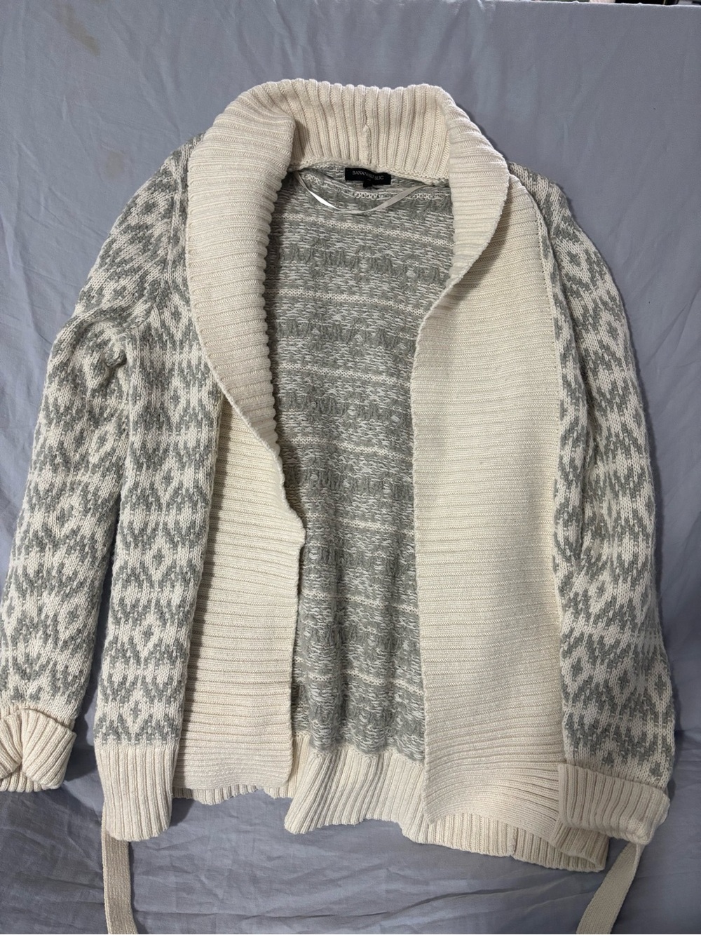 Banana Republic Cream and Light Gray Shawl-Collar Cardigan